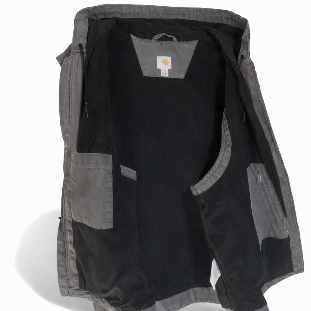 Gray Hooded Carhartt Vest fleece lined 5 pockets - Picture 3 of 3